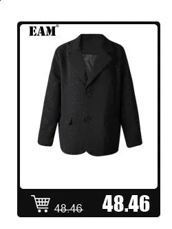 [EAM] Women Blue Pleated Hem Long Big Size Blouse New Stand Collar Long Sleeve Shirt Fashion Tide Spring Autumn 2025 1DH5707