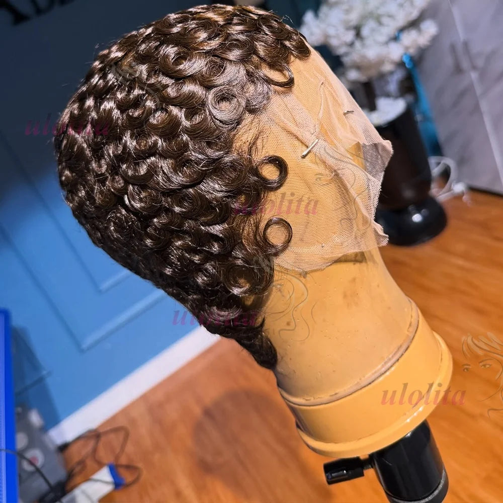 Short Layered Curly Pixie Lace Frontal Wig for Women
