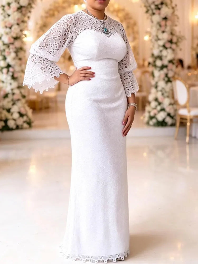 Elegant Hollow Out African Maxi Kaftan Dress for Women