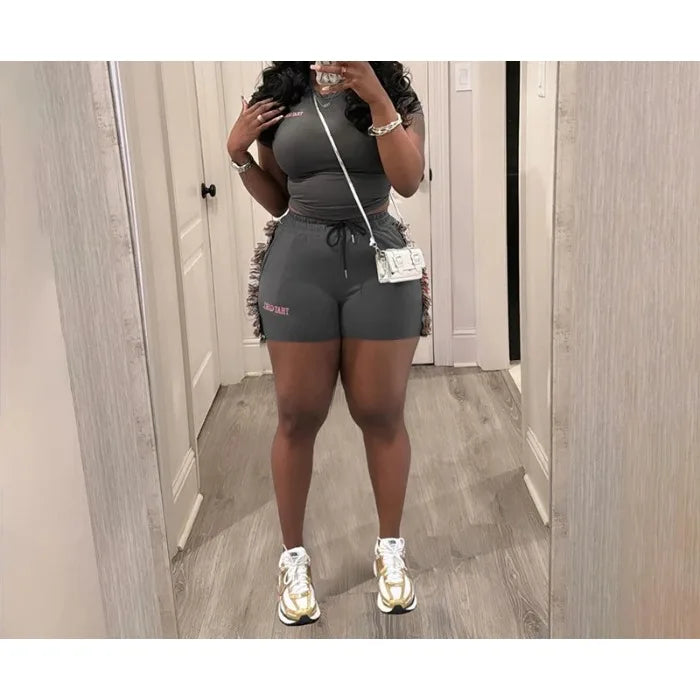 Shorts Set for Women Streetwear Sexy Slimming Short Sleeved Top and High Waist Solid Half Pants Female 2025 Spring/Summer New