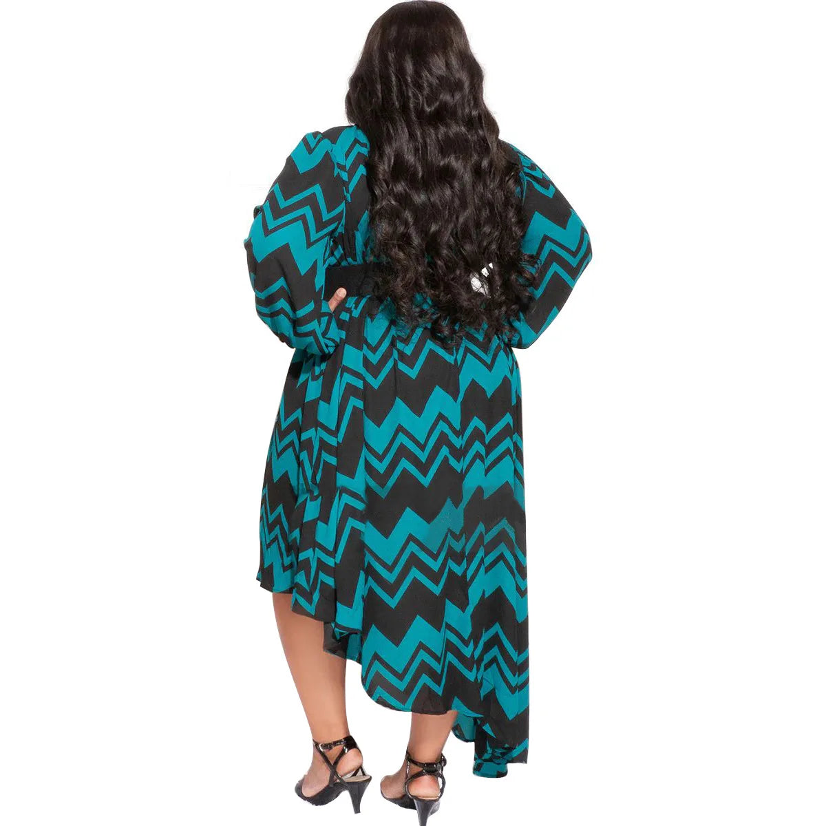 African Print Long Sleeve Asymmetrical Maxi Dress for Women