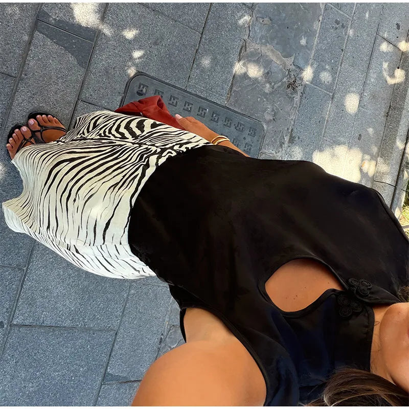 High Waist Leopard Print Zipper Midi Skirt for Women