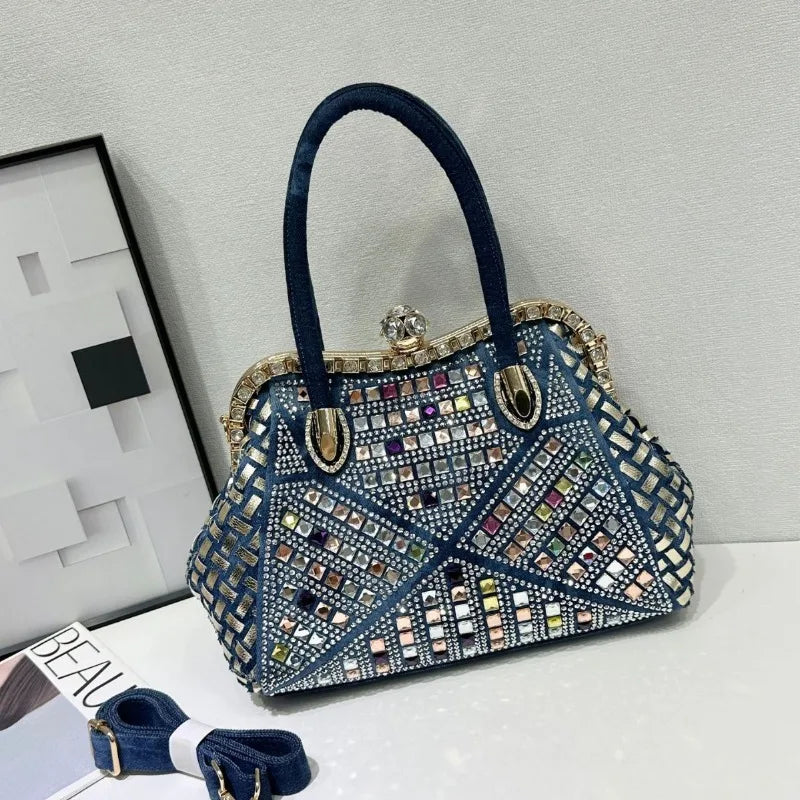 New Women's Diamond Handbag Luxury Brand Diamond Sparkling Dinner Party Women's Handbag Diamond Retro Shoulder Crossbody Bag