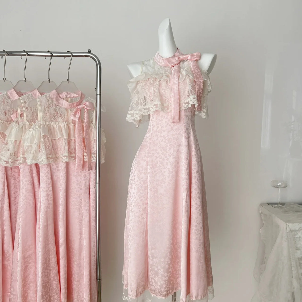 Off-Shoulder Lace Bow Dress