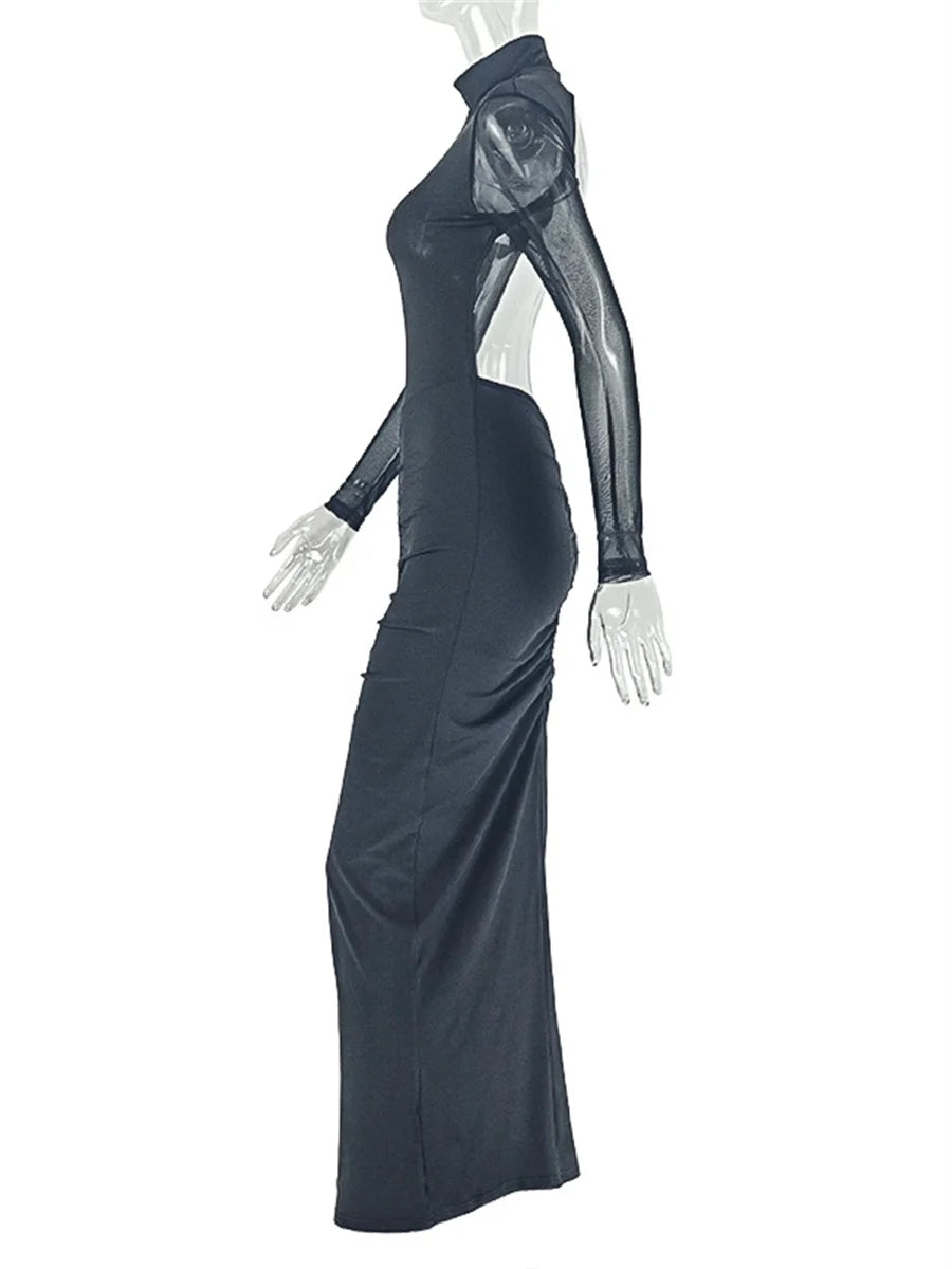 Elegant Backless Patchwork with Mesh Long Dress for Women