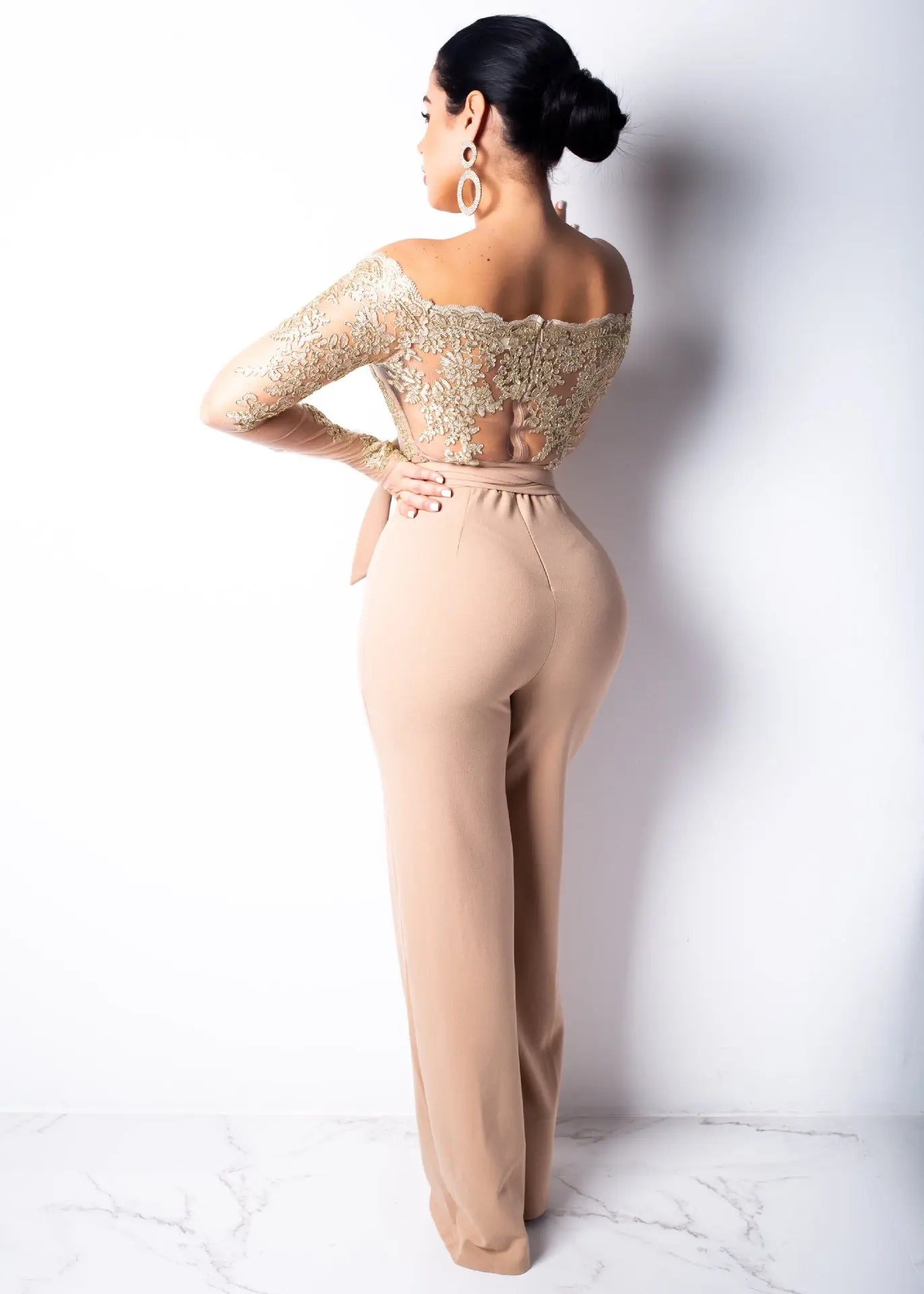 Elegant Lace Stitching Wide Leg Jumpsuit for Women