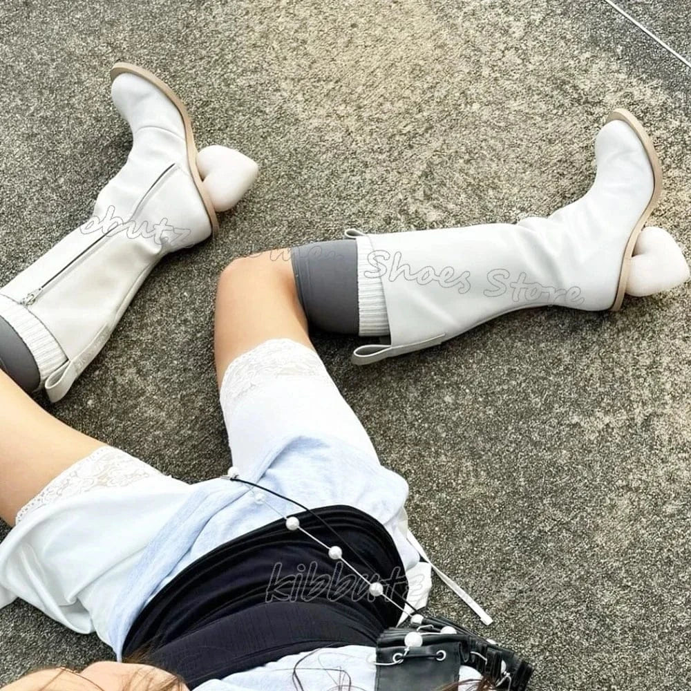 Heart Shaped Heels Knee High Boots