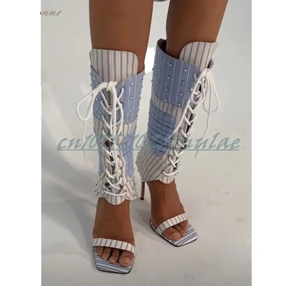 Glitter Strappy Lace Up Boots