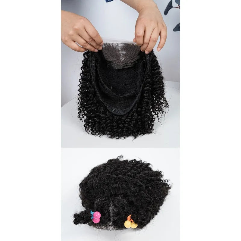Kids Wig With 4x4 Lace Front And 100 Percent Human Hair Kinky Curly For Daily Wear Cosplay