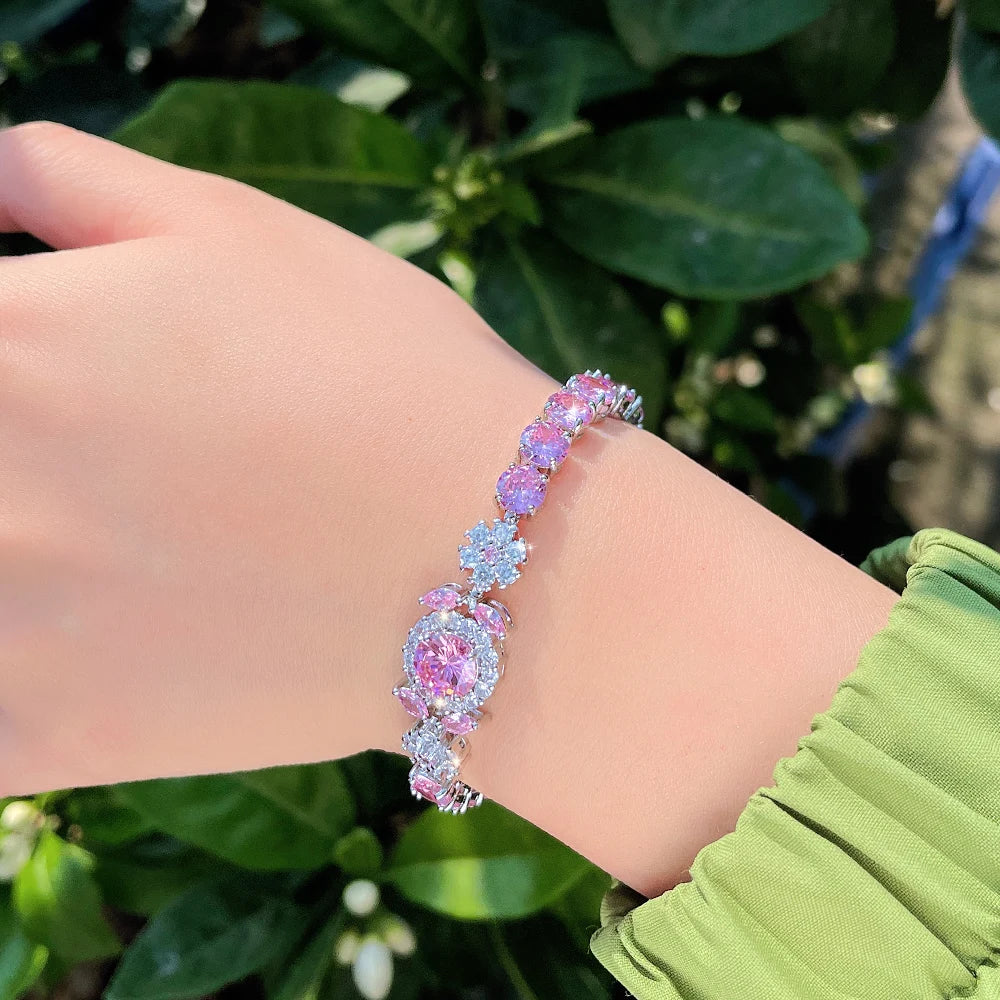 Pink Purple Flower Tennis Bracelet