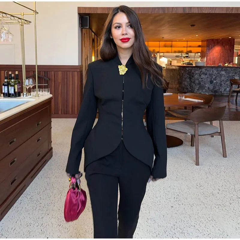 Mermaid Hem Long Sleeve Single Breasted Blazer for Women