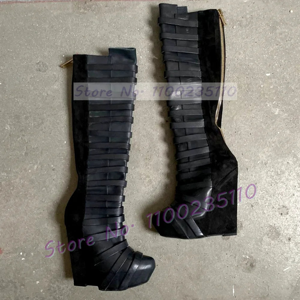 Chic Black Platform Wedge Knee High Boots for Women