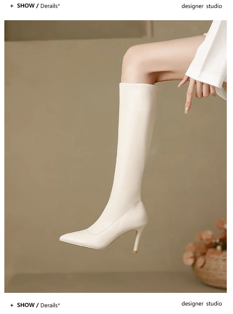 Patent Leather Pointed Knee High Boots