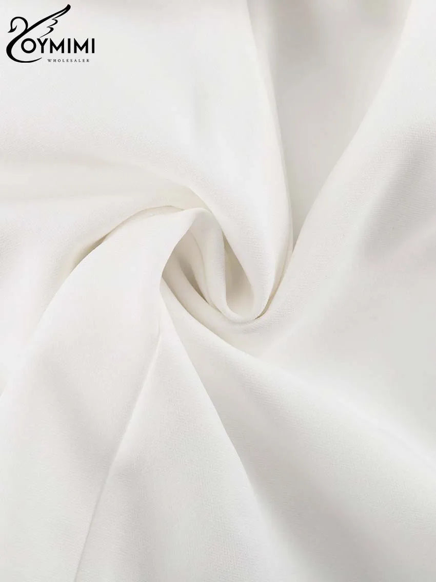 Oymimi Casual White O-Neck Dresses For Women Elegant Long Sleeve Slim Pockets Dresses Autumn Straight Mini Dress Female Clothing