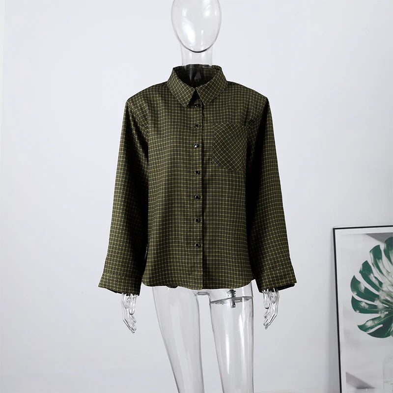 Long Sleeve Plaid Button-Up Shirt Jacket for Women