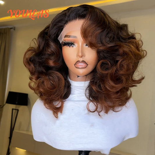 Honey Blonde Loose Wave Ombre 1b/4 Colored Wig 13x4 Transparent Lace Front Glueless Human Hair Wig Pre plucked Ready To Wear