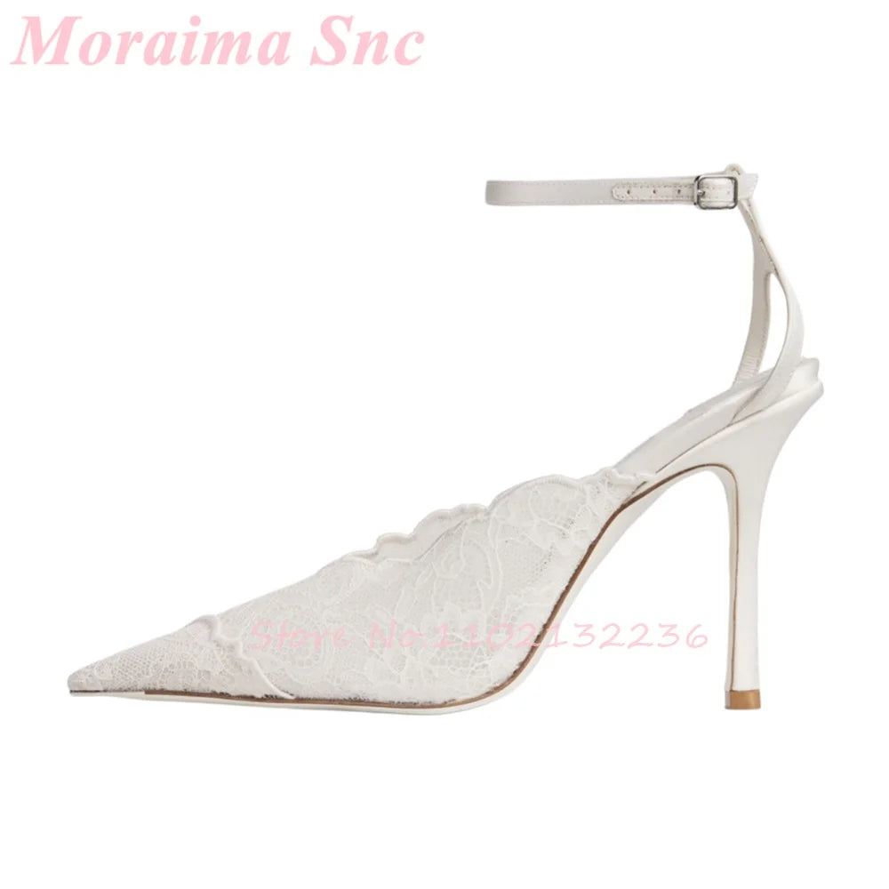 Satin Pointed Toe Ankle Strap Sandals