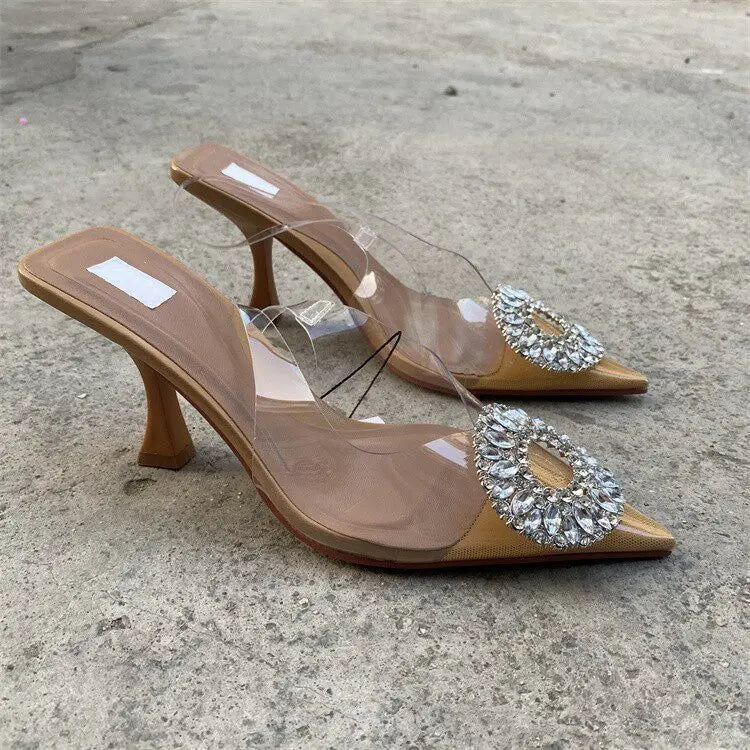 Crystal Pointed Toe High Heel Slingback Sandals for Women
