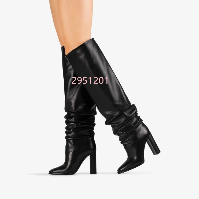 Black Square Toe Knee High Boots