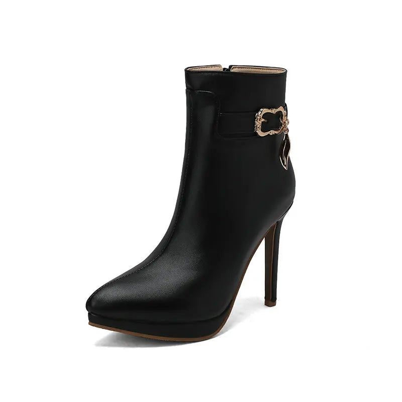 Red High Heel Pointed Toe Ankle Boots