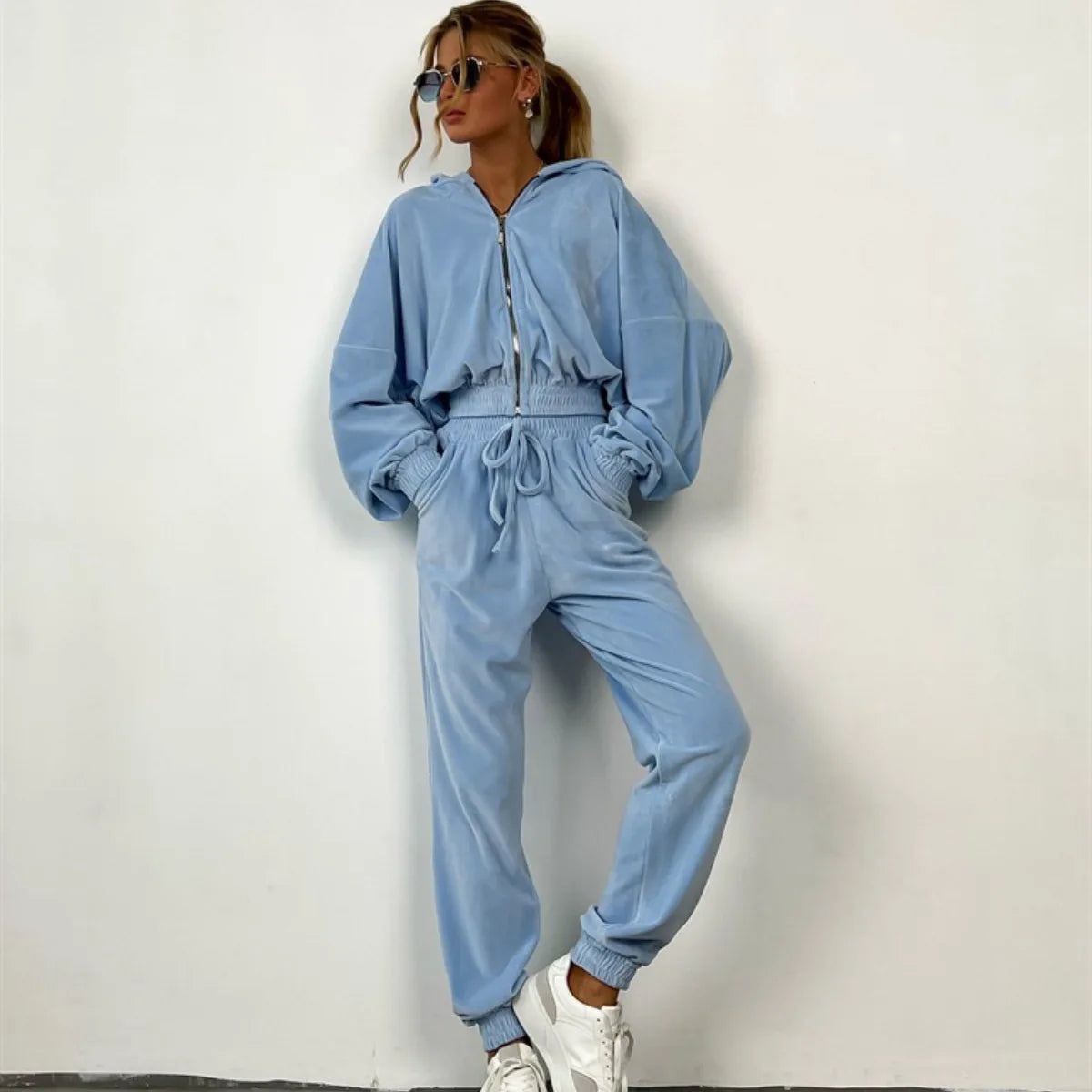 Hooded Zipper Hoodie and Trouser Tracksuit Set for Women