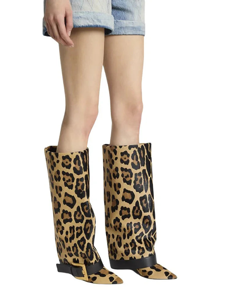 Design Women Metal High Heel Pointed Toe Belt Buckle Knee High Boots Sexy Women Pointy Gold Belt Buckle Knee Boots Plus Size 46