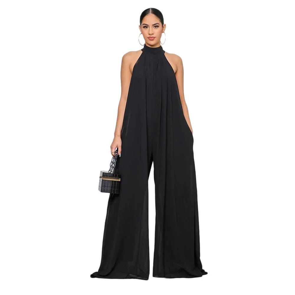 Loose Fit Solid Color Chiffon Ankle Length Jumpsuit for Women