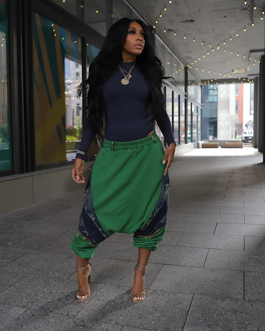 High Waist Patchwork Loose Fit Harem Jeans for Women