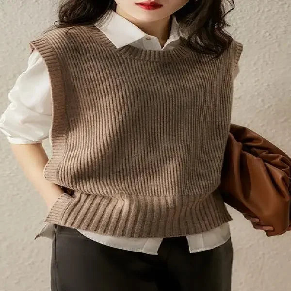 Waistcoat Round O Neck Solid Knit Vests for Women Pullover Lady Sweaters Wool Fashion 2025 Smooth Sleeveless Clothing Winter Y2k