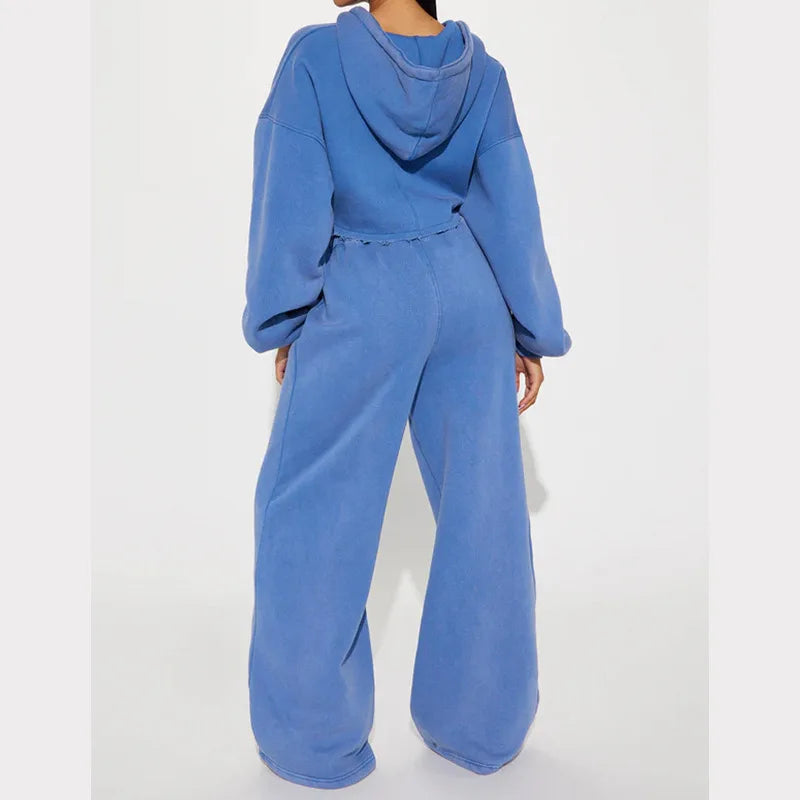 Hooded Cropped Sweatshirt And Long Pants Set for Women