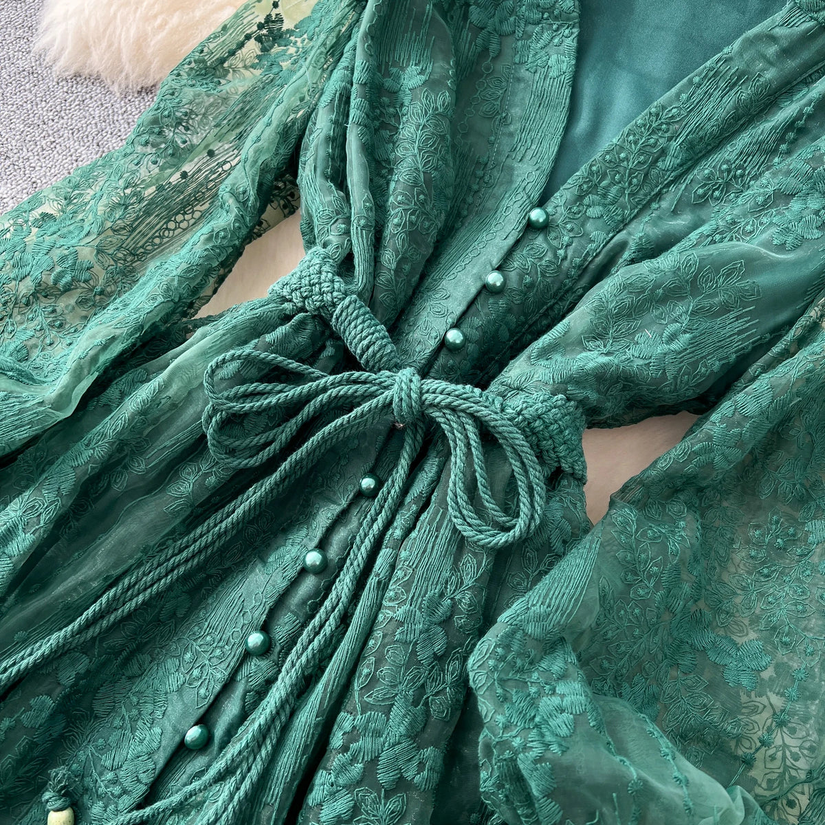 Intricate Embroidery Sash Evening Dress
