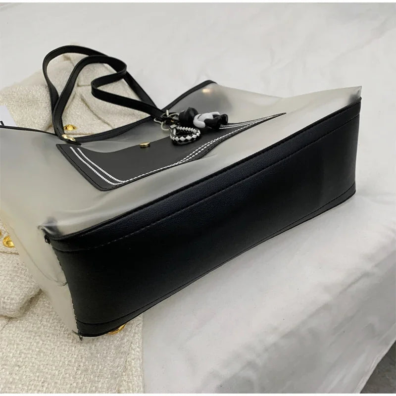 Transparent Jelly Zipper Tote Bag Large Capacity High-quality Texture Handbag Fashionable Luxury Ladies Commuter Shoulder Bag