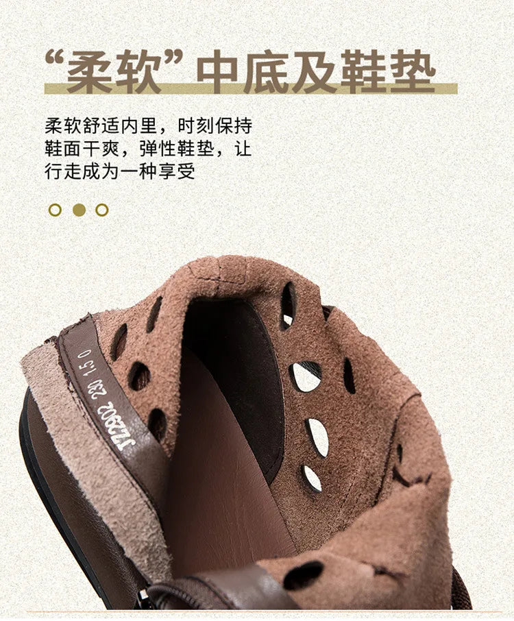 Breathable Hollow-Out Genuine Leather Ankle Boots for Women