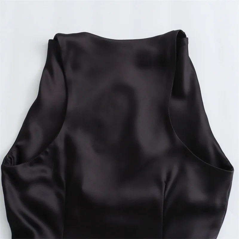 Summer Women's Satin Long Dresses Fashion Sleeveless Elegant Evening Party Dresses