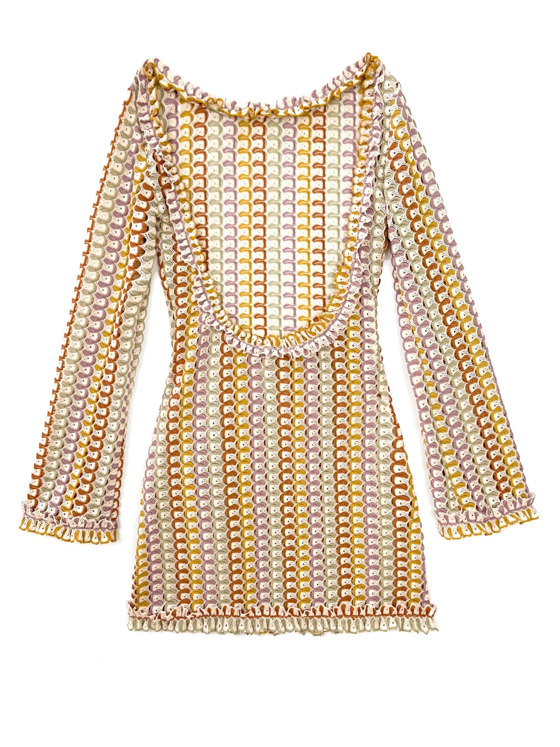 Sexy Backless Flare Sleeve Lace Knit Cut Out Party Beach Maxi Dress 2025 Summer Women Vacation Beachwear Swimsuit Cover Up A2815