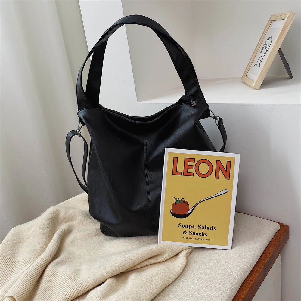 Oversized Leather Tote Bag With Dual Straps for Women