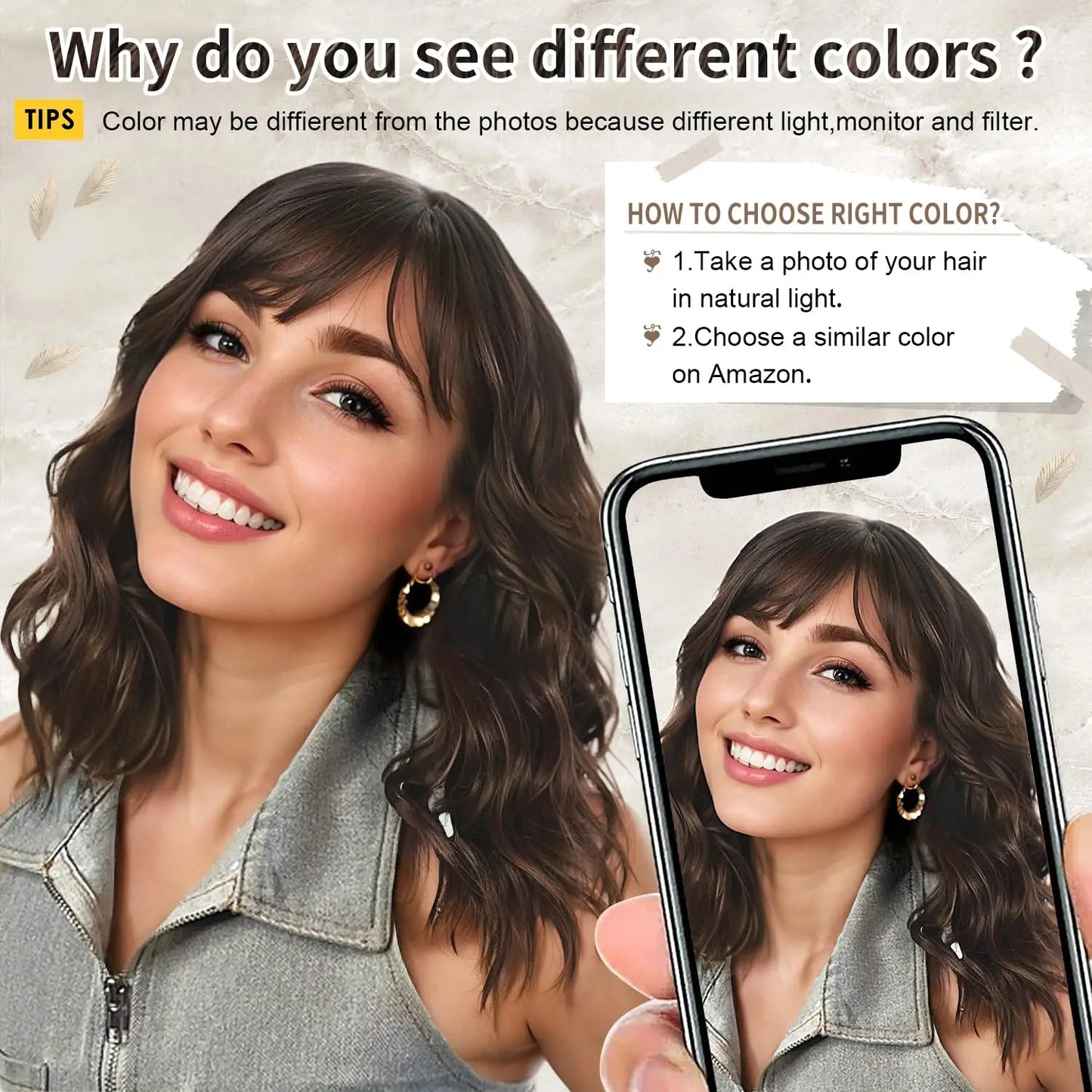Natural Brown Synthetic Curly Wavy Bob Wig With Bangs For Women