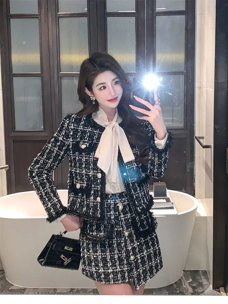 Autumn Winter Street Style Tweed Suit