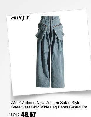 ANJY Autumn New Women's Streetwear Y2K Chic Fashion Safari Style Niche Personality Spliced Button Jeans Casual Denim Pants A7689