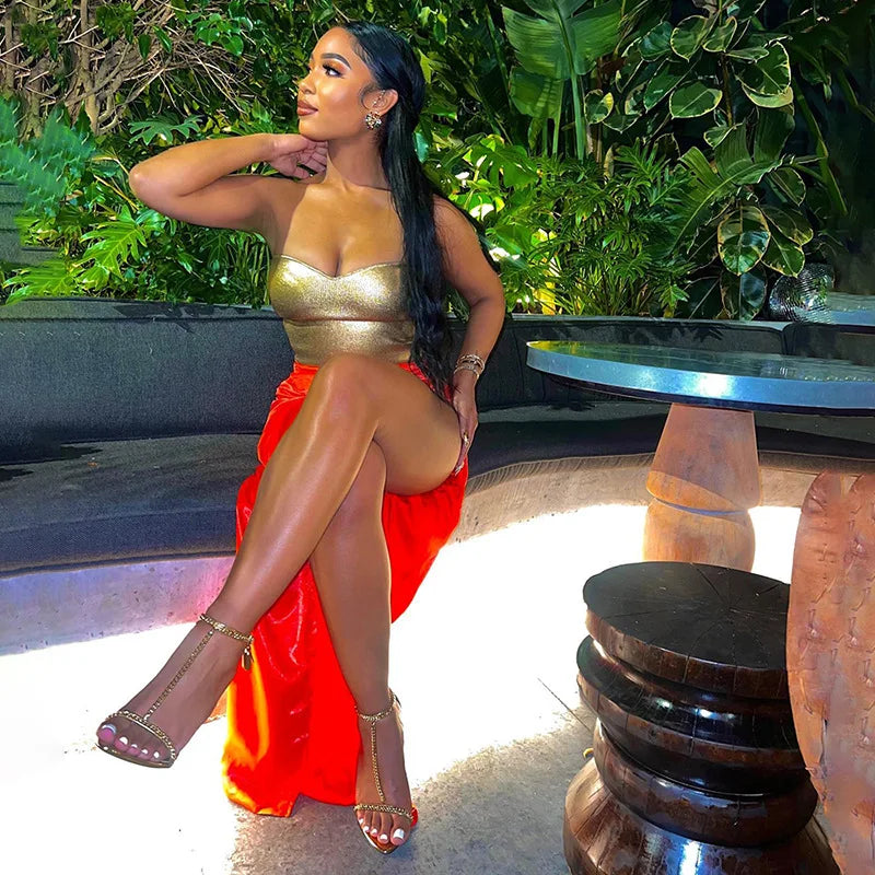 Cryptographic Fashion Vintage Strapless Gold Crop Tops Party Club Outfits for Women Tube Vest Sexy Backless Bustier Tops Y2K