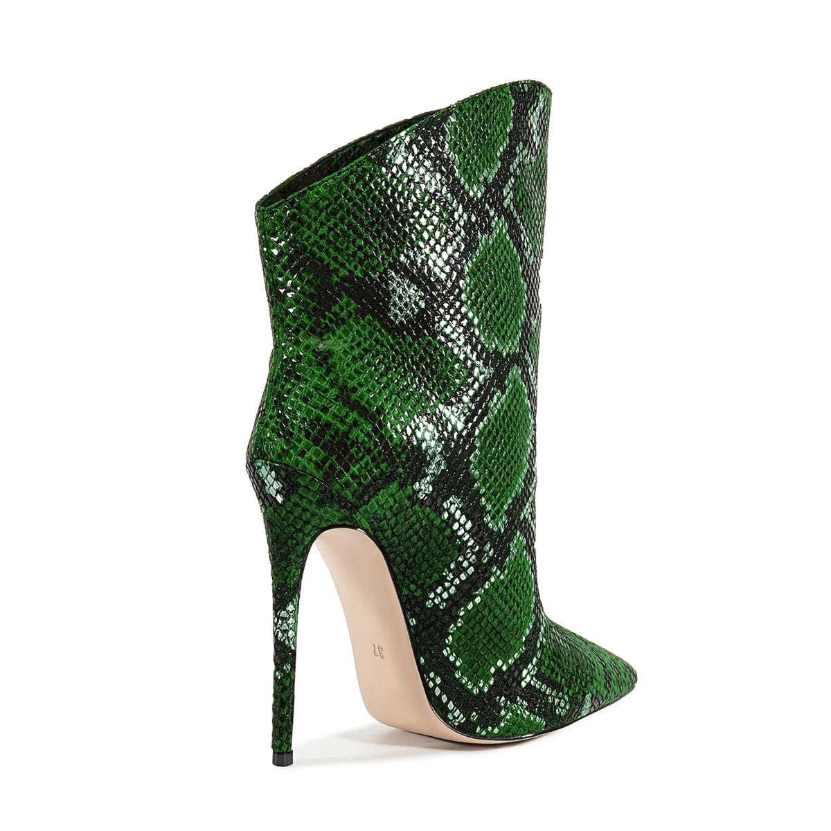 Green Patent Leather Pointed Toe Ankle Boots for Women