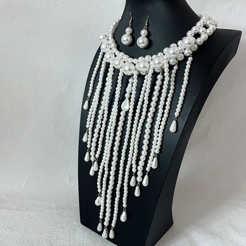 Elegant Layered Imitation Pearl Tassel Necklace for Women