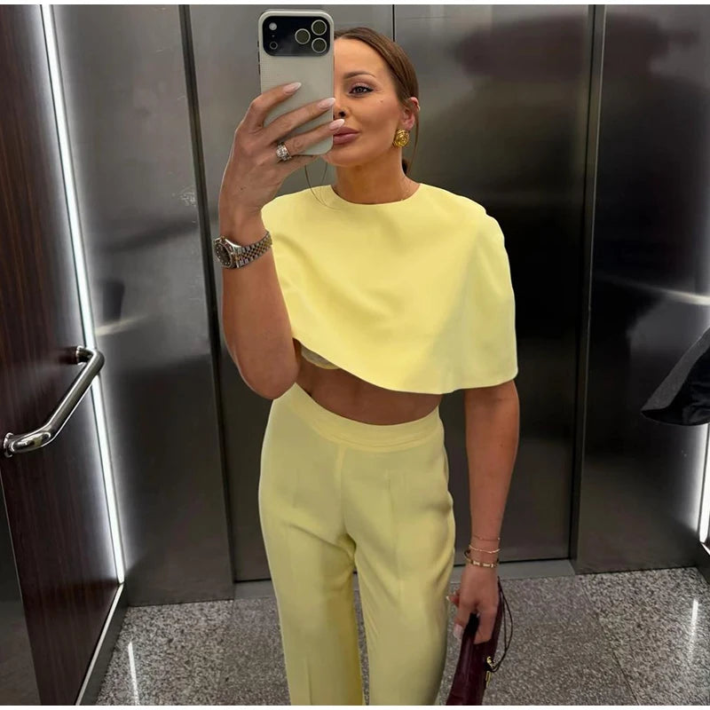Elegant Wide Leg Pants And Blazer Three Piece Set For Women