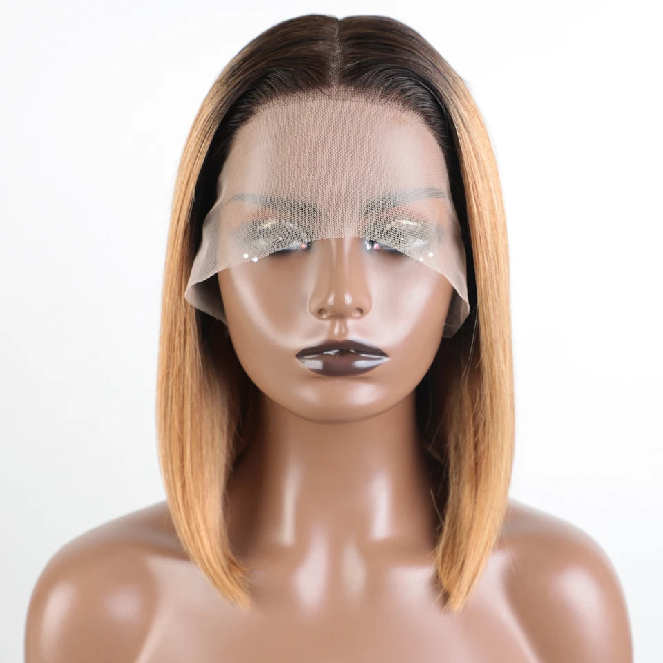 Short Straight Highlight Blonde Lace Front Bob Wig for Women
