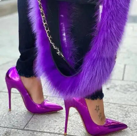 Shiny Patent Leather Pointed Toe Slip On Pumps for Women
