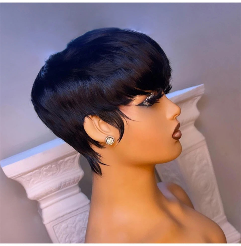 Short Straight Human Hair Bob Wig With Bangs For Women