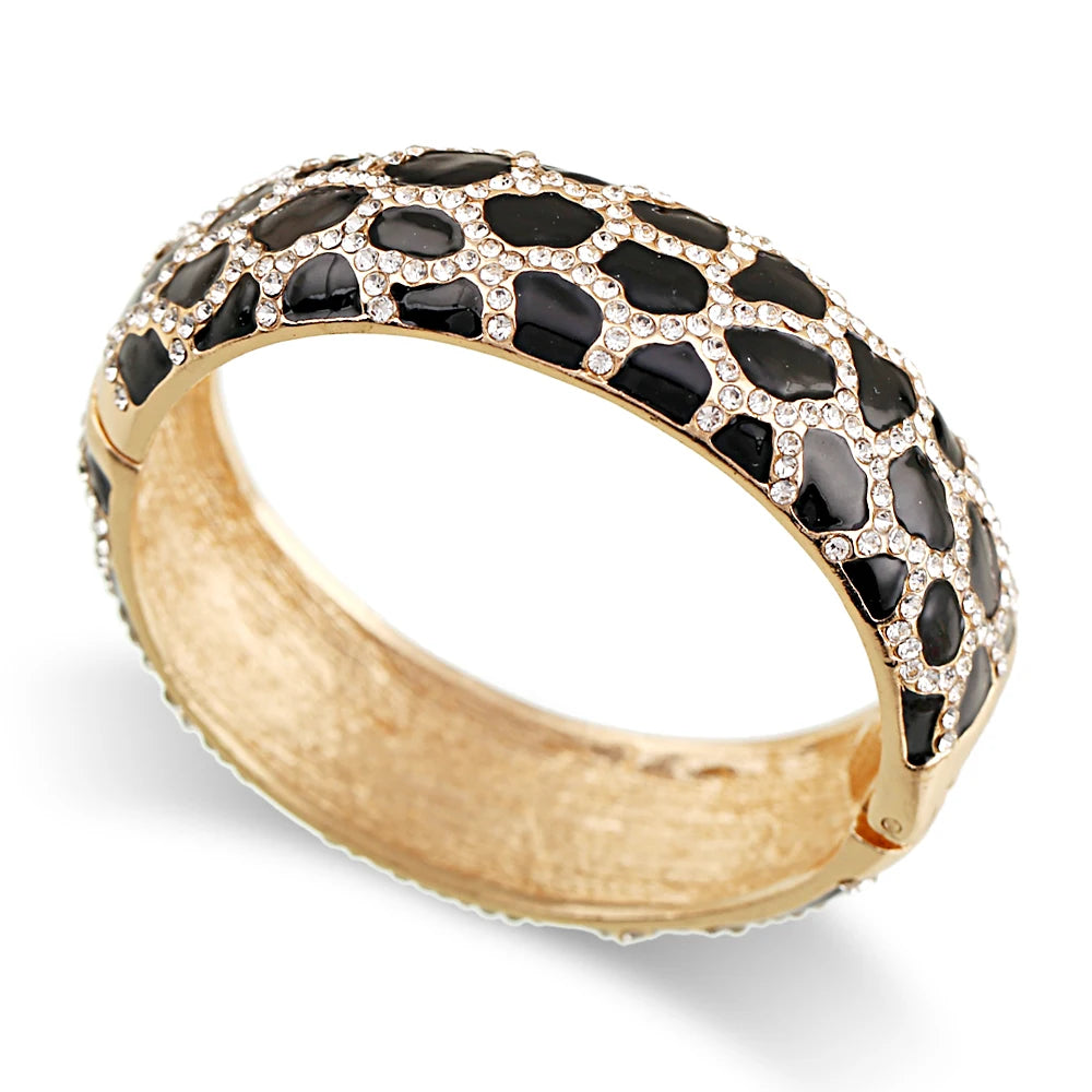 Colorful Enameled Rhinestone Statement Bangle Bracelet for Women