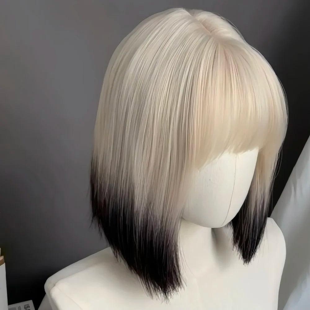 Blonde Ombre Synthetic Bob Wig With Bangs For Women