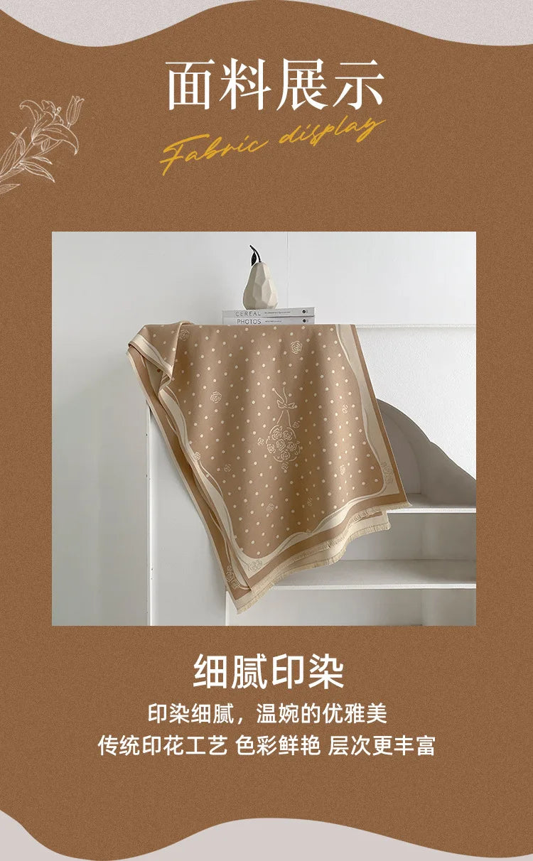 Rose Dot Print Knit Fringe Scarf