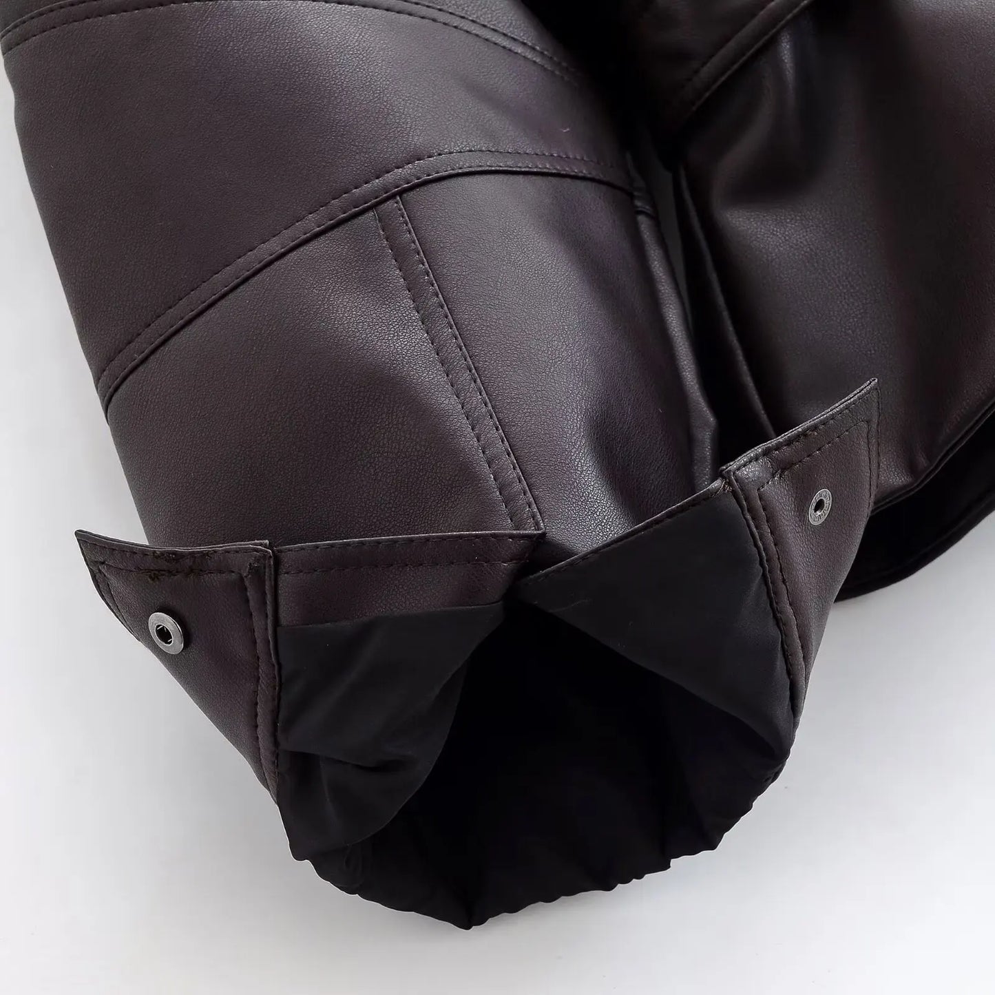 Vintage Black Belted Faux Leather Jacket for Women